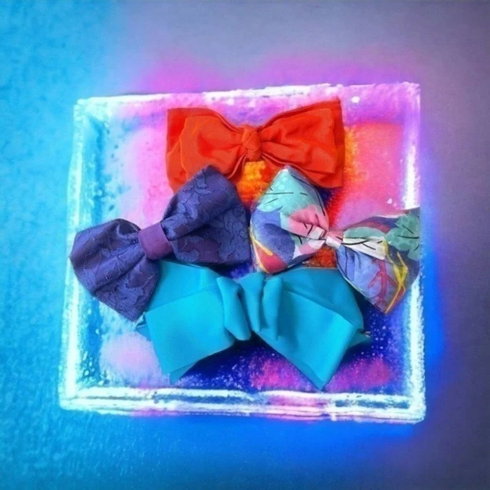 Vintage 1990’s Set of 4 Oversized Hair Bow Barrettes Clips Ruffled Puffy Y2K